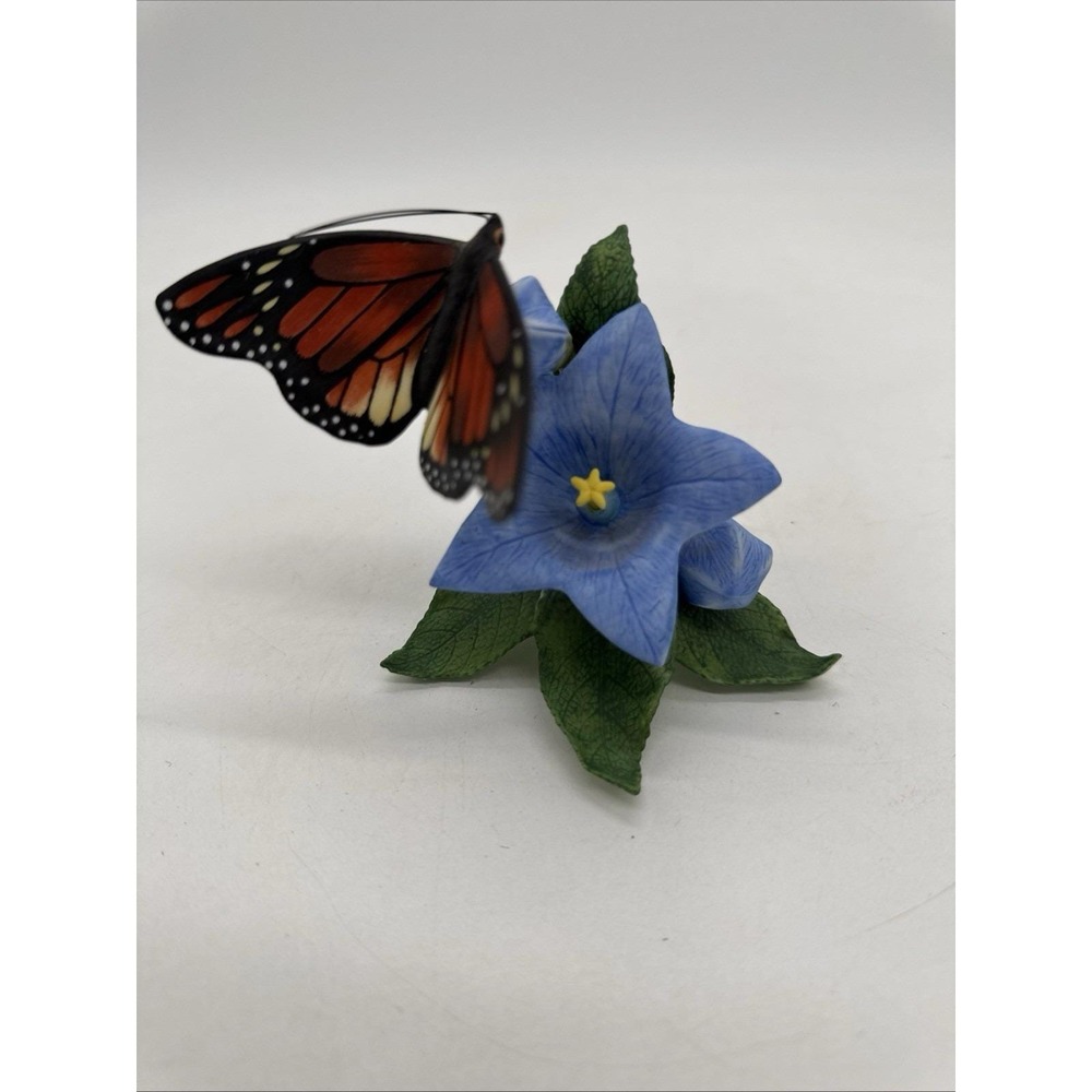 Lenox Monarch Porcelain Butterfly on Blue Flower Figurine Hand Painted 1990